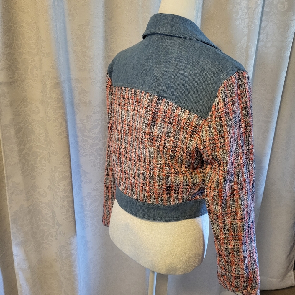 House Of Harlow 1960 Preppy Tweed Cropped Pearscen Button Blazer Size M, Blue - Picture 3 of 16